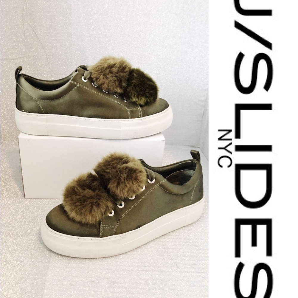 🔥SALE J/Slides NYC Pom Pom Olive Platform Sneaker